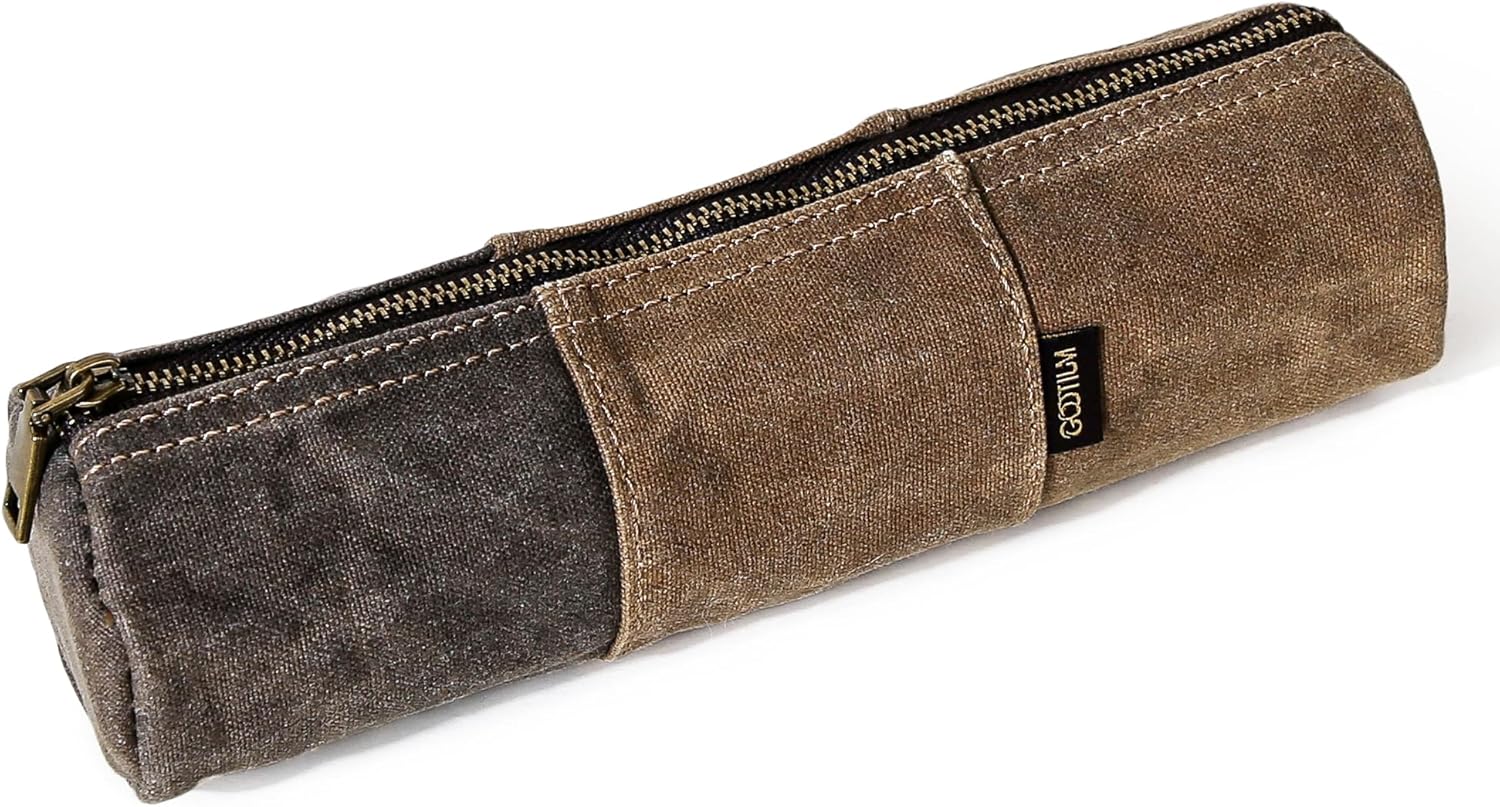 Tan Stationery & Office Supply - Vintage Waxed Canvas Pencil Pouch -