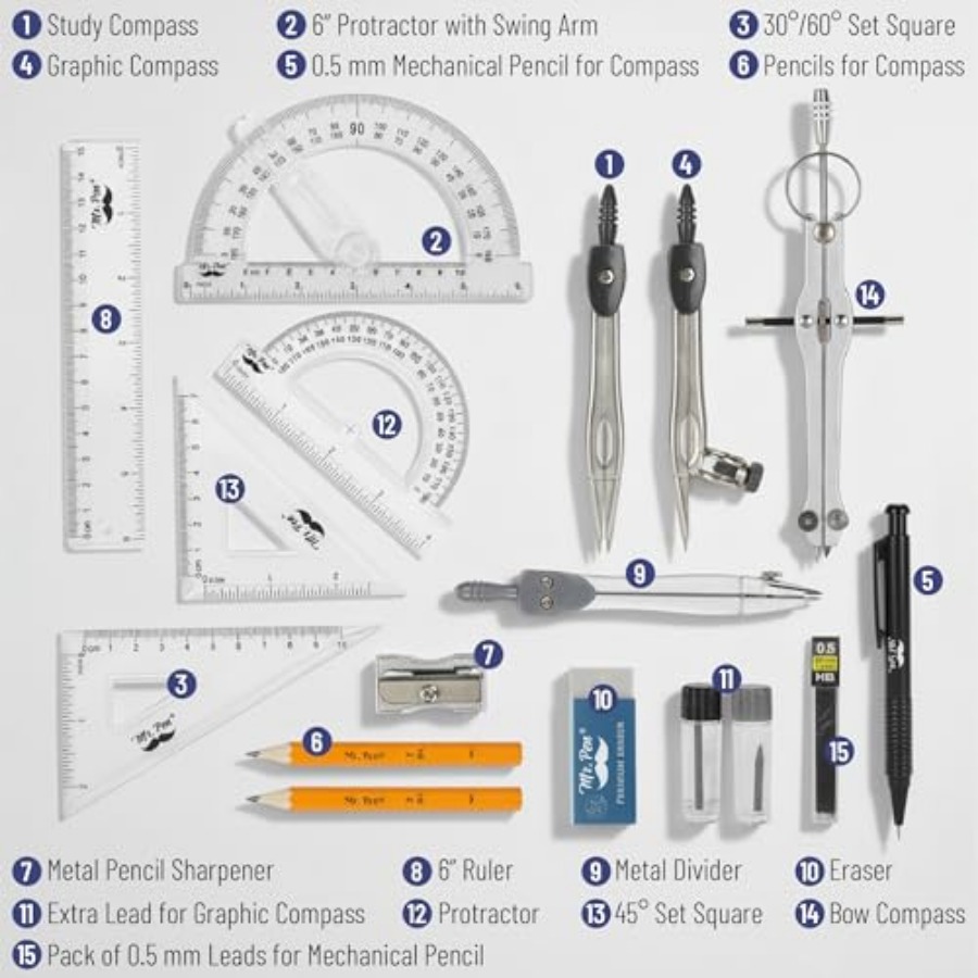 - Geometry Set, 5 Piece Set wi – обзор и цена Compass Geometry Set